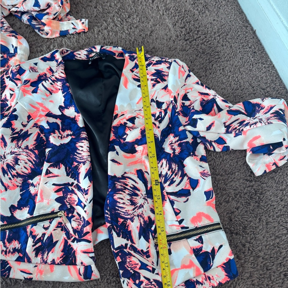 BEBE Tropical Neon Orange Blazer Blouse Set 2 Pieces Size M Medium - Picture 10 of 11